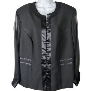 Black Sheer Sleeve Satin Trim Button Front Jacket 1X whimsigoth romantic sheer